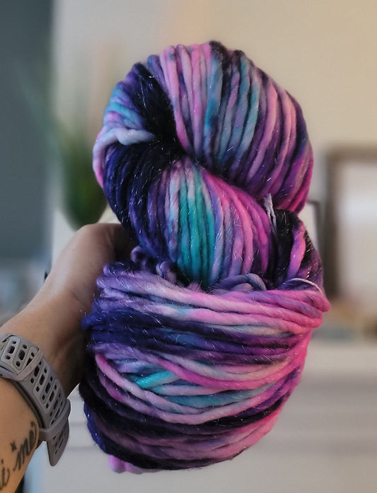 OOAK Pink Navy SUPER SHIMMER 130 Yard Super Bulky / Ready to Ship