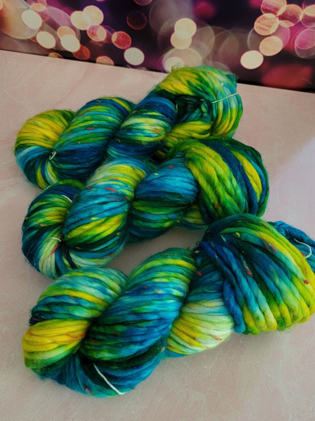 OOAK Blue/Yellow Rainbow Tweed Super Bulky / Ready to Ship