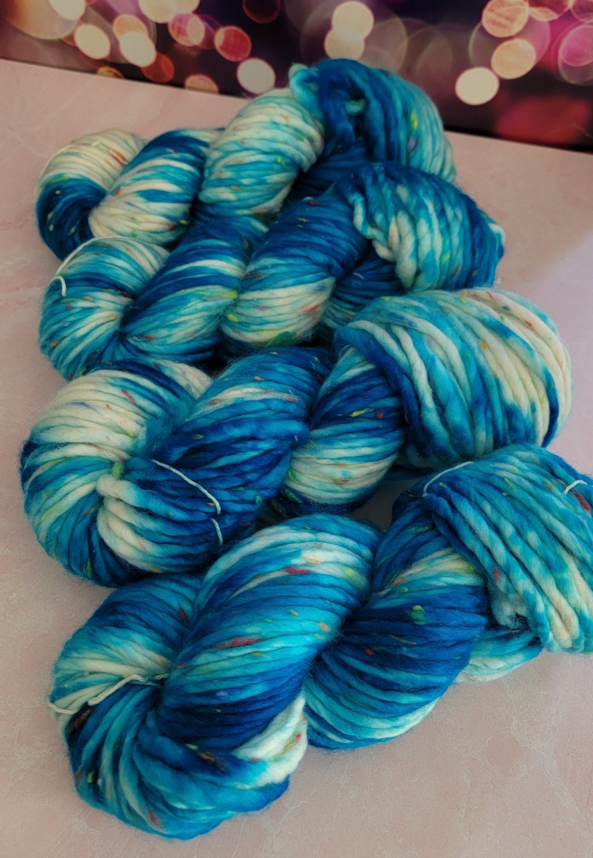 OOAK Blue Rainbow Tweed Super Bulky / Ready to Ship